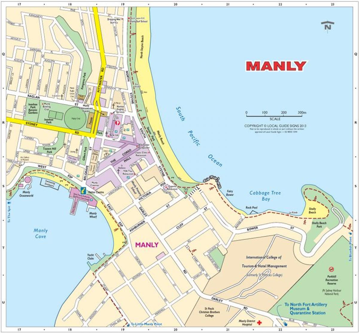 mappa di manly beach
