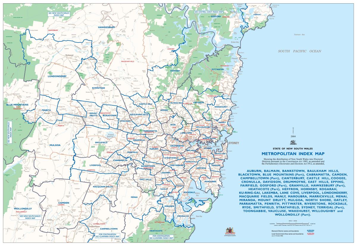mappa dell'area metropolitana di sydney