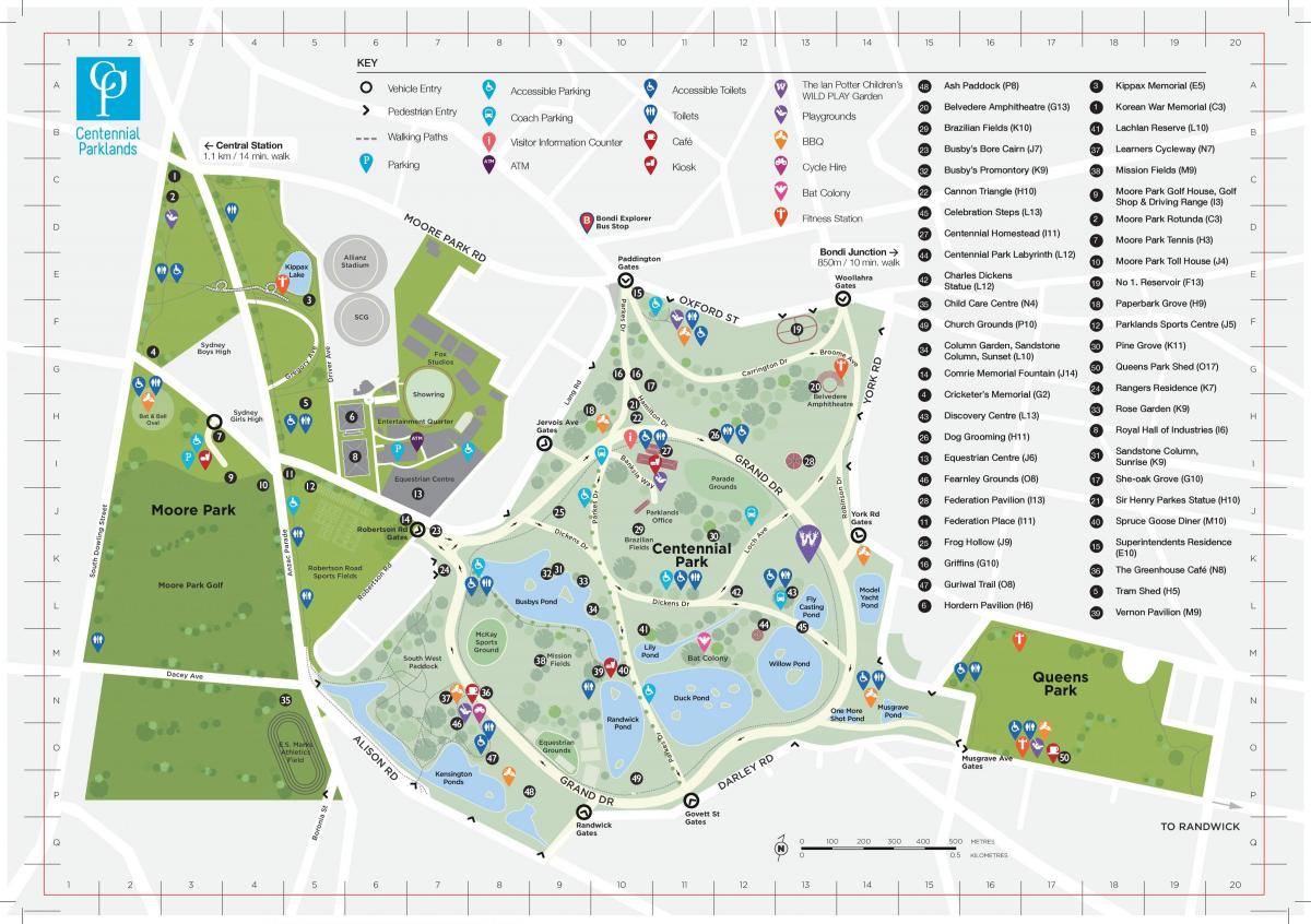mappa di centennial park di sydney