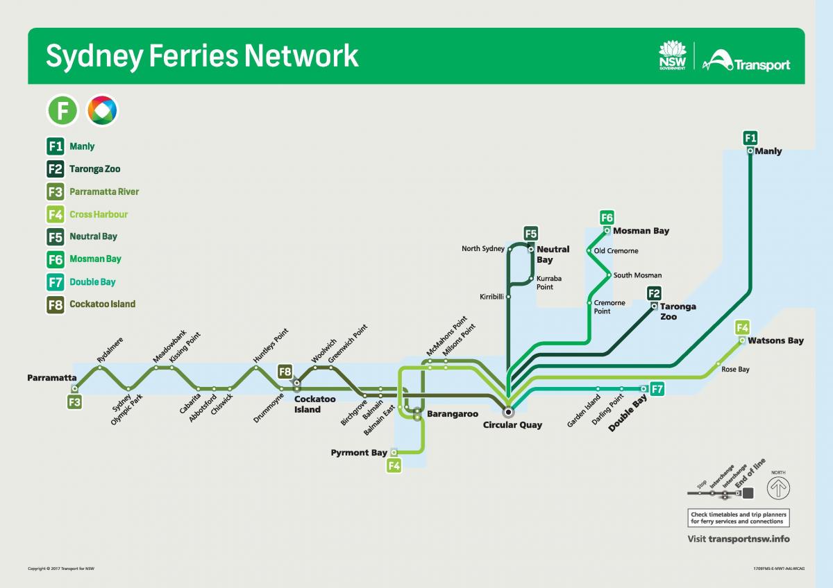 sydney ferries mappa di rete